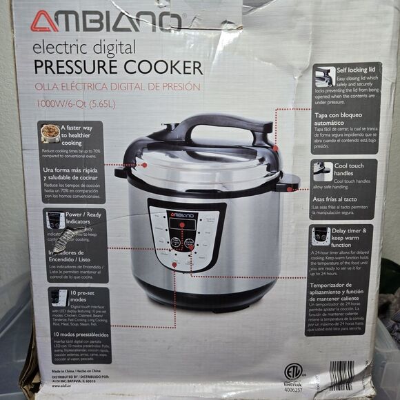 Ambiano Electric Digital Pressure Cooker 6 Qt 1000W Multi-Function Open Box - Picture 2 of 5